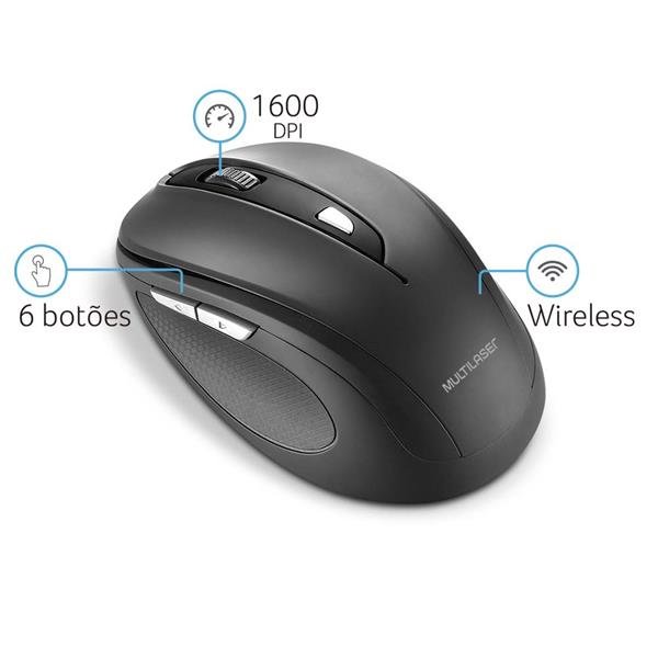 Mouse Sem Fio Comfort Conexão Usb 6 Botões Preto – MO237