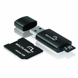Kit 3 em 1 Pen drive + Adaptador SD + Cartão De Memória Classe 4 com Trava de Segurança 4GB Preto Multilaser – MC057