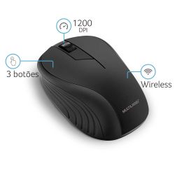 Mouse Sem Fio Wave Conexão Usb 1200dpi 3 Botões Ergonômico Preto – MO212
